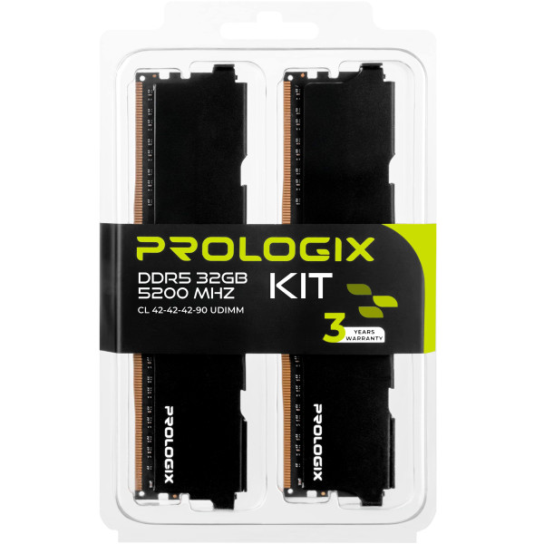 ОПЕРАТИВНАЯ ПАМЯТЬ PROLOGIX 32GB (2X16GB) DDR5 5200 MHZ CL42 BLACK (PRO32GB5200B5K) 5