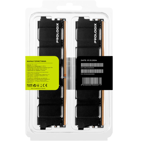 ОПЕРАТИВНАЯ ПАМЯТЬ PROLOGIX 32GB (2X16GB) DDR5 5200 MHZ CL42 BLACK (PRO32GB5200B5K) 6