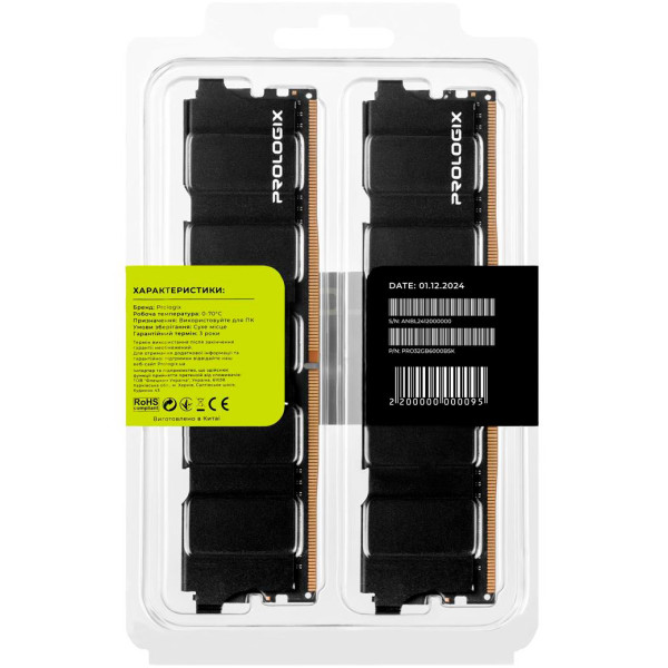 ОПЕРАТИВНАЯ ПАМЯТЬ PROLOGIX 32GB (2X16GB) DDR5 6000 MHZ CL36 BLACK (PRO32GB6000B5K) 6