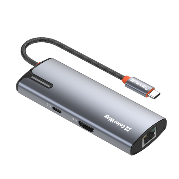 USB-ХАБ COLORWAY (CW-HUB02) 6-IN-1 TYPE-C PD 100W GRAY 0