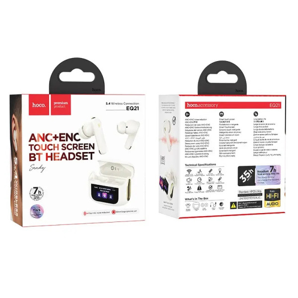 БЕЗДРОТОВІ НАВУШНИКИ HOCO EQ21 SANDY WITH TOUCH SCREEN ANC + ENC WHITE 1