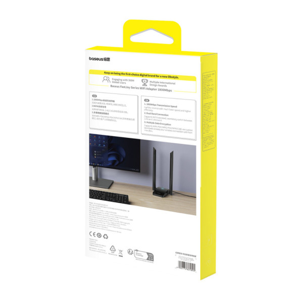 МЕРЕЖЕВИЙ АДАПТЕР BASEUS FASTJOY SERIES WIFI ADAPTER 1800MBPS (EXTERNAL ANTENNA) CLUSTER BLACK (B01317600111-06) 4