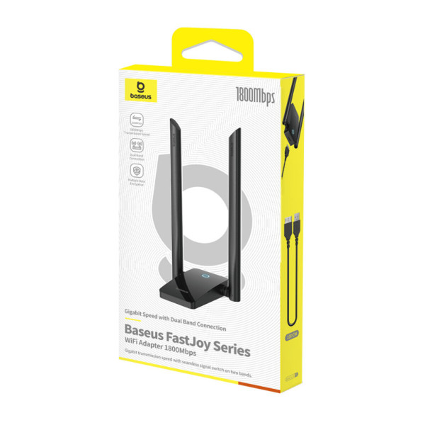 МЕРЕЖЕВИЙ АДАПТЕР BASEUS FASTJOY SERIES WIFI ADAPTER 1800MBPS (EXTERNAL ANTENNA) CLUSTER BLACK (B01317600111-06) 6