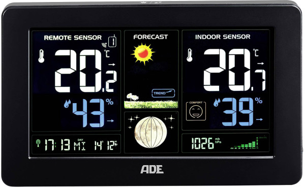 МЕТЕОСТАНЦИЯ ADE WS 1704 BLACK С БЕСПРОВОДНЫМ ВНЕШНИМ ДАТЧИКОМ 0