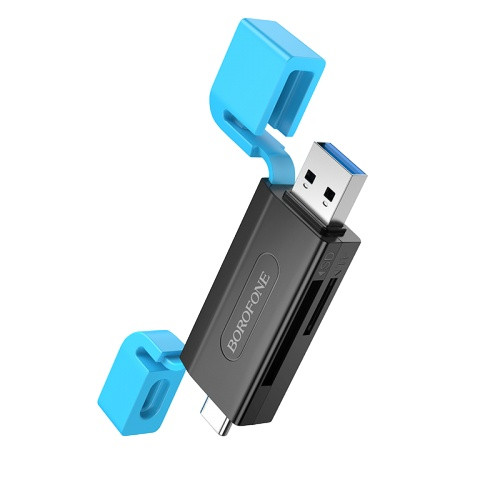 КАРТРІДЕР BOROFONE DH9 WISDOM 2-IN-1 USB/TYPE-C 3.0 CARD READER BLACK BLUE 0