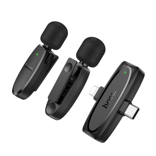 МІКРОФОННА РАДІОСИСТЕМА HOCO L15 DUAL-MIC CLIP-ON WIRELESS DIGITAL MICROPHONE (IP/TYPE-C) BLACK 0