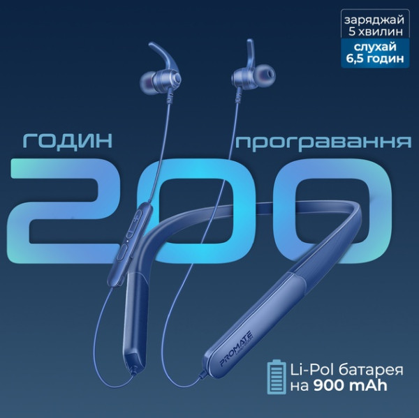 BLUETOOTH-ГАРНІТУРА PROMATE LEAP-200H BLUE (LEAP-200H.BLUE) 6