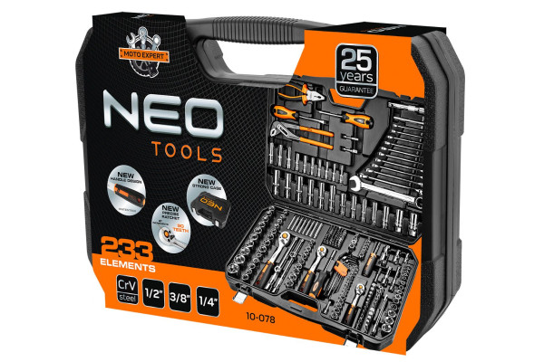 НАБІР ІНСТРУМЕНТІВ NEO TOOLS 1/2, 1/4, 3/8, 233ШТ (10-078 ) 10