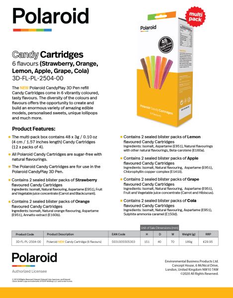 Пластик для 3D-ручки Polaroid Candy Play 3D Pen PL-2504-00 48 шт