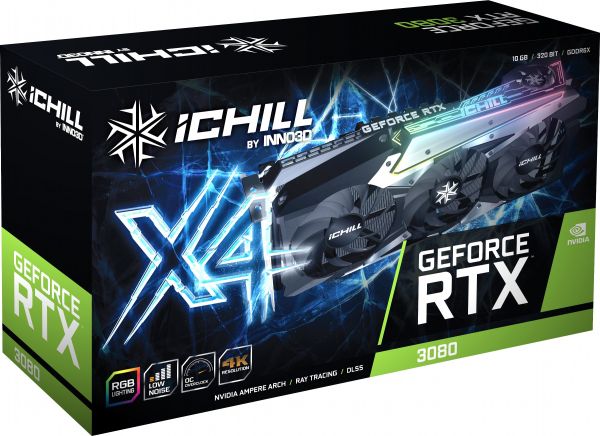 ВИДЕОКАРТА INNO3D GEFORCE RTX 3080 ICHILL X4 LHR, 10GB, GDDR6X, PCI-EX 8
