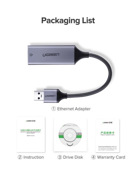 ПЕРЕХІДНИК UGREEN CM209 USB 3.0 TO GIGABIT RJ-45 ETHERNET CARD ADAPTER 9