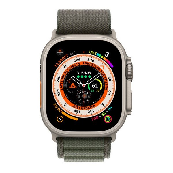 СМАРТ-ГОДИННИК APPLE WATCH ULTRA GPS + CELLULAR 49MM TITANIUM CASE WITH ALPINE GREEN LOOP - LARGE (MQEX3/MQFP3) 1