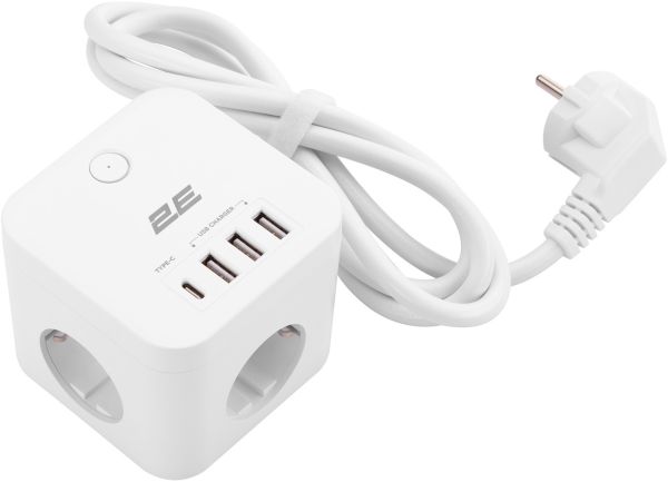 МЕРЕЖЕВИЙ ФІЛЬТР 2E 2E-ADC331WH WHITE 3ХSCHUKO 3ХUSB-A 1ХUSB-C 1.5 М 0