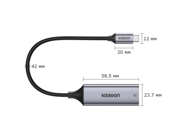 ПЕРЕХІДНИК UGREEN 50737 USB TYPE-C (ТАТО) - RJ45 (МАМА) GRAY ETHERNET LAN (1009-755-00) 2