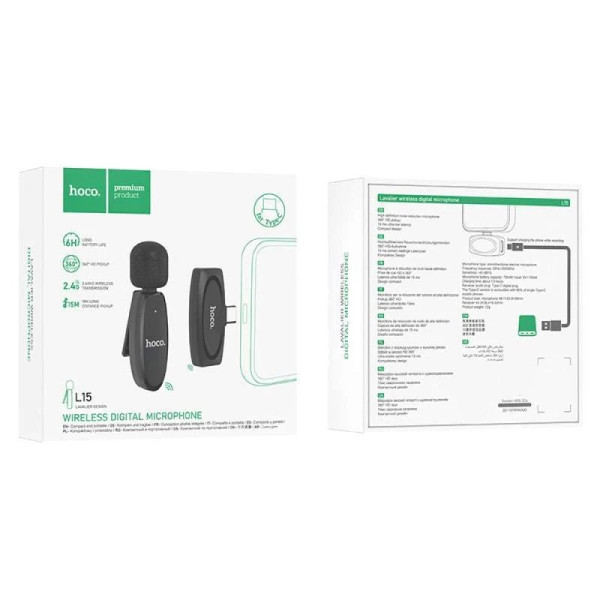 МІКРОФОН HOCO L15 CRYSTAL LAVALIER FOR TYPE-C BLACK БЕЗДРОТОВИЙ ПЕТЛИЧНИЙ 5