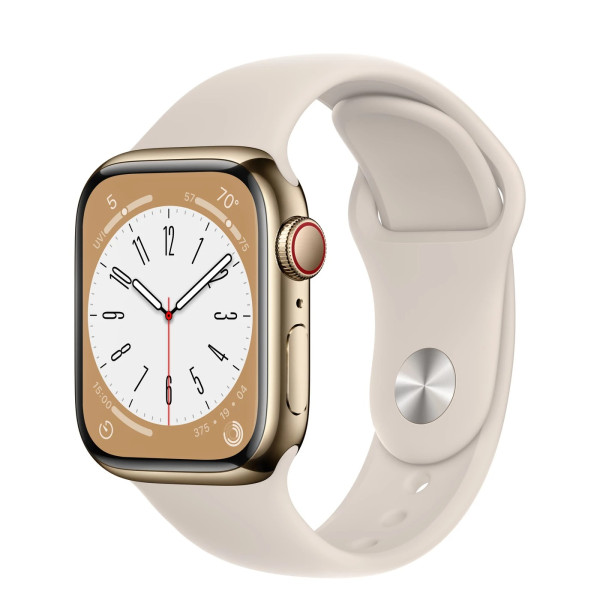 СМАРТ-ГОДИННИК APPLE WATCH SERIES 8 GPS + CELLULAR 41MM GOLD STAINLESS STEEL CASE WITH STARLIGHT SPORT BAND (MNJC3/MNV93/MNVF3) 0