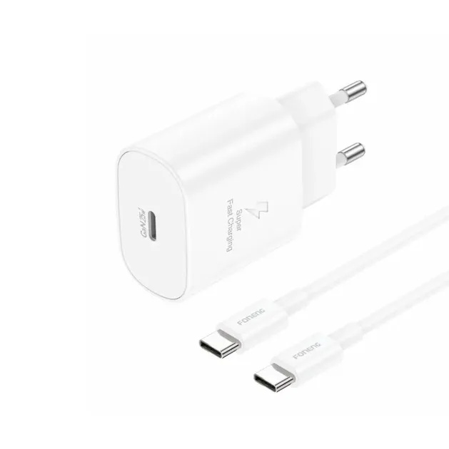 Мережевий зарядний пристрій для телефона Foneng EU51 USB-C + USB Type-C White (EU51-CH-W)