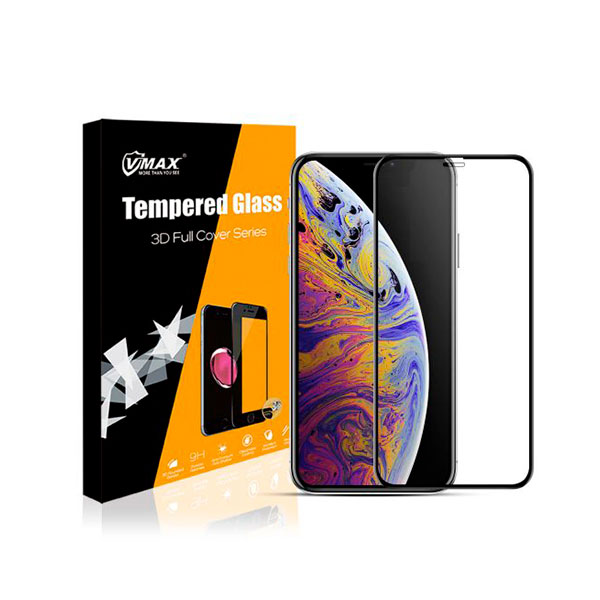 

Захисне скло Apple iPhone 11 Pro Max/iPhone Xs Max Full 3D Front прозоре (чорне) VMAX, Glass Full 3D Front iPhone XS Max