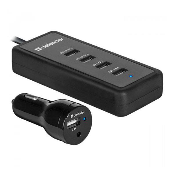 

Адаптер автомобільний універсальний 1xUSB 1A + 4xUSB 2.4A Defender ACA-02 Black, ACA-02 (83568)