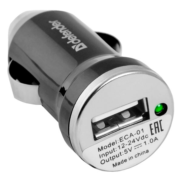 

Адаптер автомобільний універсальний 1xUSB 1A Defender ECA-01 Black, ECA-01 (83514)