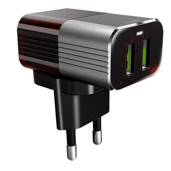 

Зарядний пристрій мережевий microUSB 2xUSB 2.4A LDNio DL-A2206 Black/Grey, A2206 microUSB
