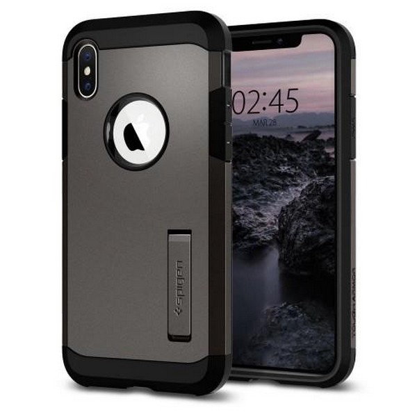 

Накладка для iPhone X/iPhone XS пластик Spigen Tough Armor Gunmetal, 063CS25119