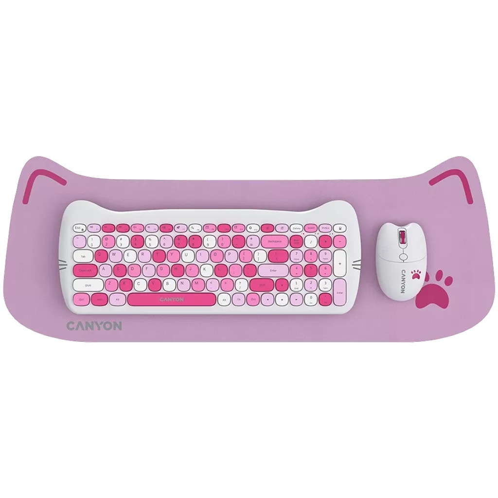 Комплект клавіатура та миша Canyon HSET-W6 Pink ENG/UA (CNS-HSETW6PK)