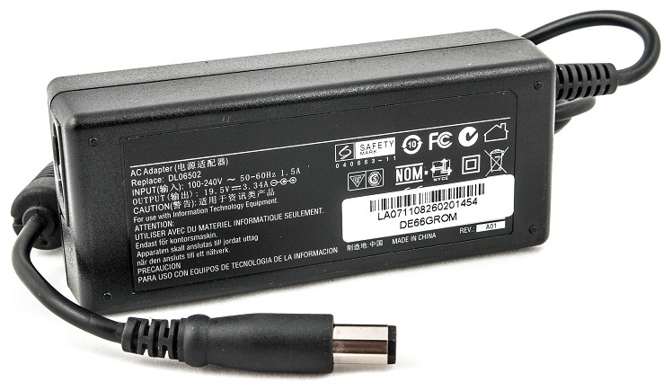Блок живлення для ноутбука PowerPlant DE65GROM Black (DELL 220V, 19.5V 65W 3.34A 7.4*5.0)