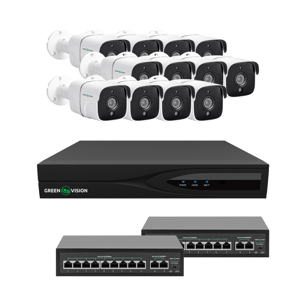 Комплект відеонагляду GreenVision GV-IP-K-W89/12 5MP White 12 камер (LP29586)