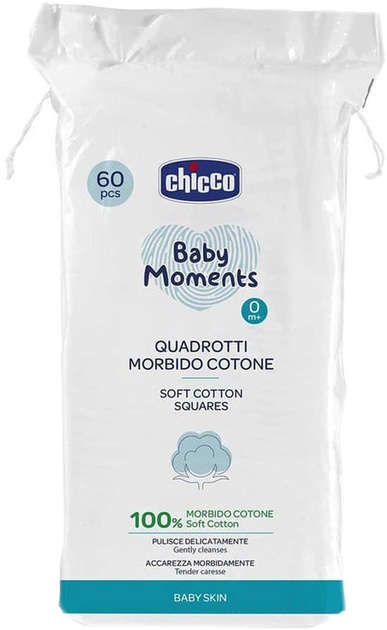 Серветки мякі бавовняні Chicco Baby Moments 60 шт (10609.00) Chicco - купити в Україні