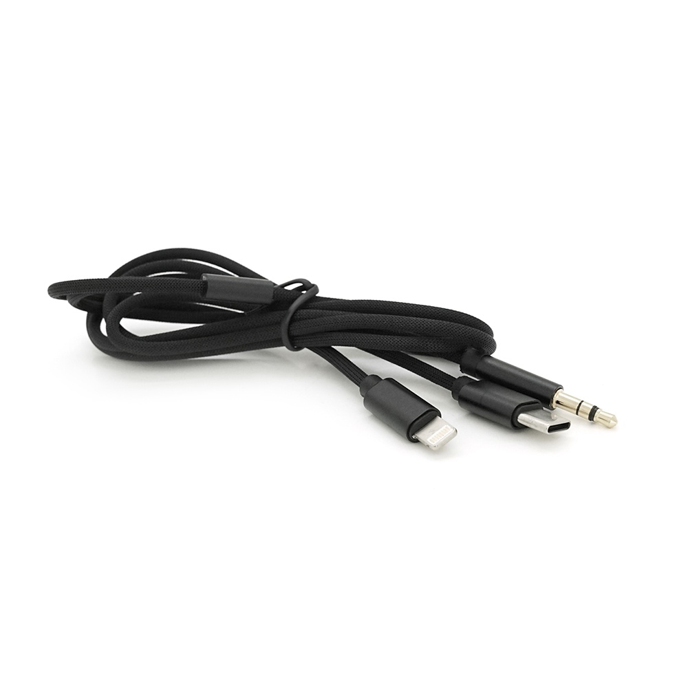 Перехідник KIN KY-233 Jack 3.5mm (тато) - Type-C (тато) + Lighting (тато) Black 110 см