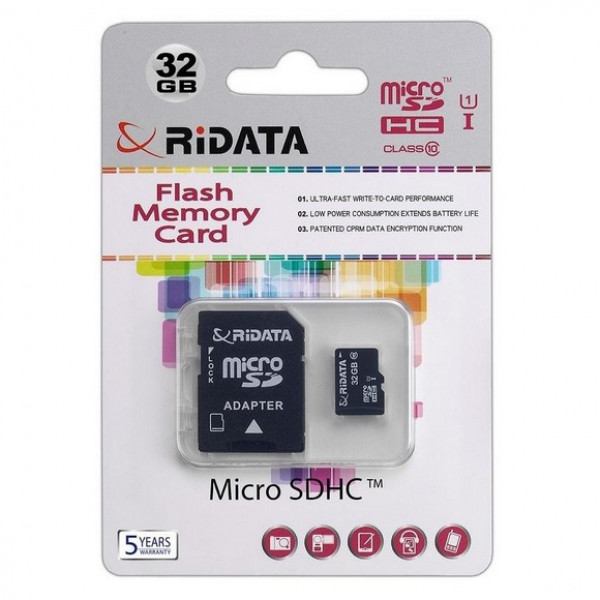 

Карта памяті RiData microSDHC 32GB Class 10 UHS-I + SD адаптер, microSDHC 32GB Class 10 UHS-I + SD адаптер
