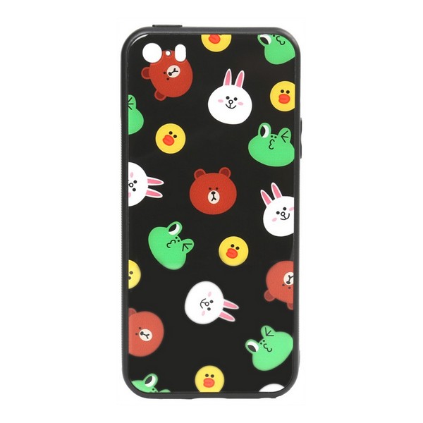 

Накладка для iPhone 5/5S/SE TOTO Cartoon Print Glass Case Black, Cartoon Print Glass Case Apple iPhone SE/5S/5 Line friends Black