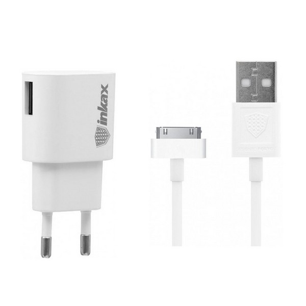 

Зарядний пристрій мережевий iPhone 4/4S INKAX 1A CD-08 White, CD-08 iPhone4 cable White