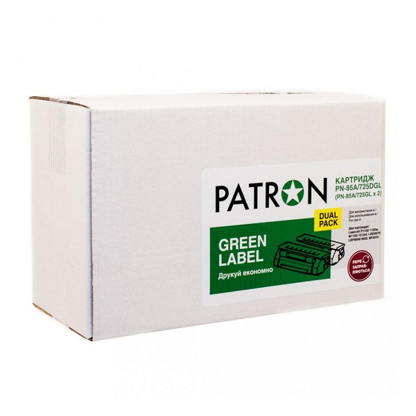 

Картридж Patron HP LJ CE285A/CANON 725 (PN-85A/725DGL) Dual Pack Green Label CT-HP-CE285AD-PN-GL, HP LJ CE285A/CANON 725 (PN-85A/725DGL) Dual Pack Green Label CT-HP-CE285AD-PN-GL