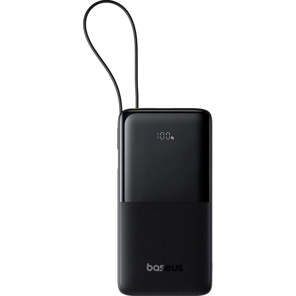 Зовнішній портативний акумулятор Baseus Bipow 2 Digital Display With Built-in USB-C Cable 10000mah Black 20W (P10077101113-00)