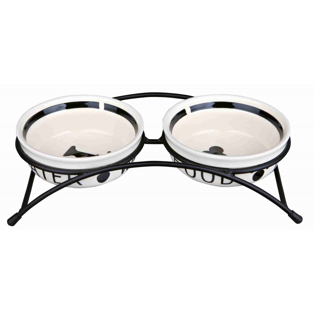 Миска для тварин Trixie Eat on Feet 2x600 мл/15 см Black White подвійні на металевій підставці (24641)