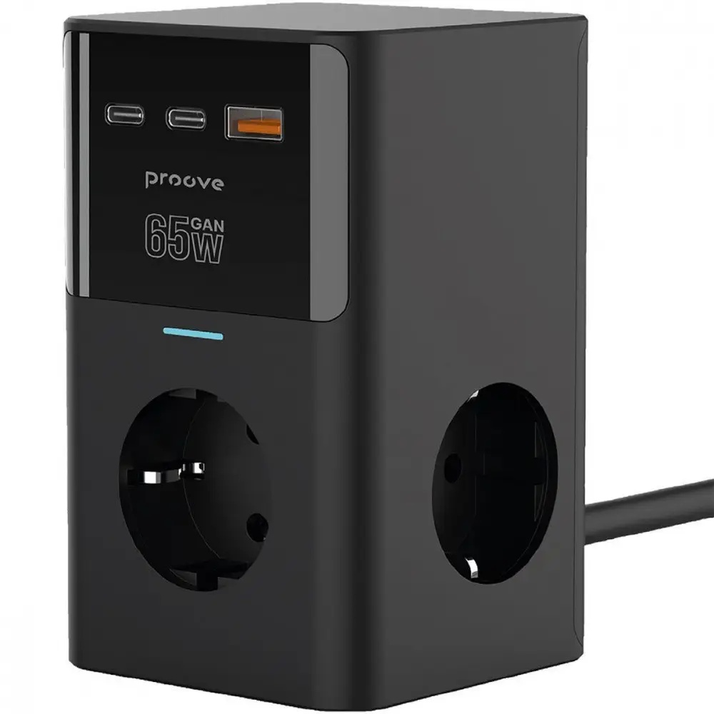 Мережевий фільтр Proove Power Cube 65W (3xAC + 2xType-C + 1xUSB) 1.5m Black