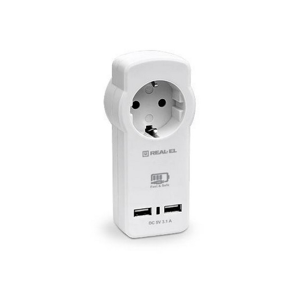 

Адаптер мережевий універсальний 2xUSB 3.1А REAL-EL CS-30 White (EL123160007, CS-30 White (EL123160007)
