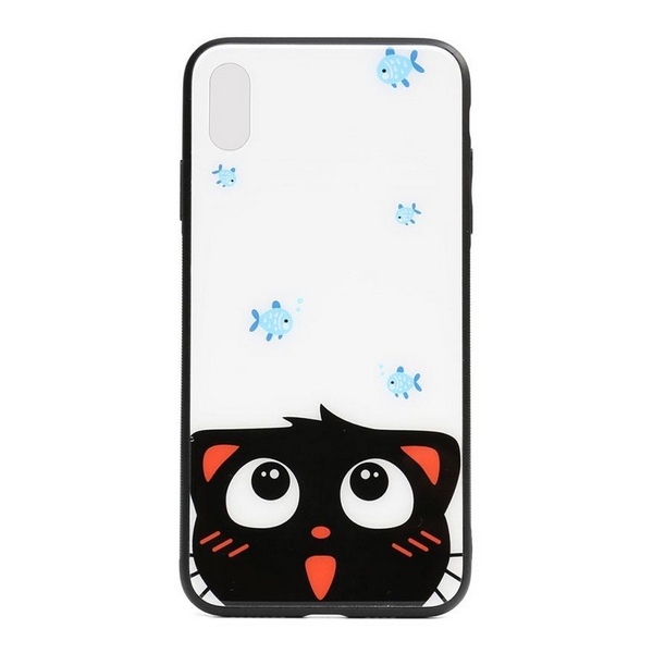 

Накладка для iPhone X/iPhone XS TOTO Cartoon Print Glass Case Cat and fish, iPhone X/iPhone XS TOTO Cartoon Print Glass Case