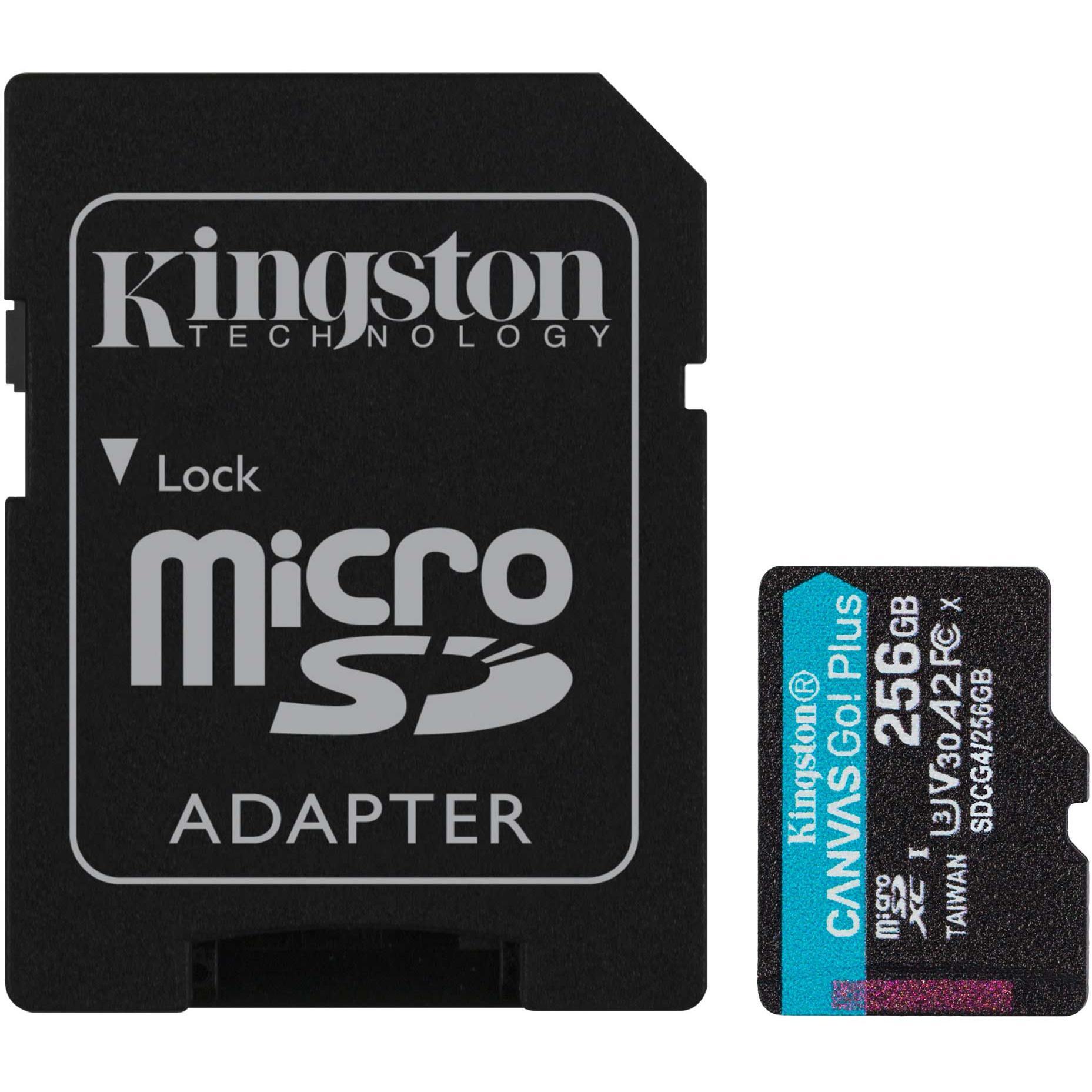 Карта памяті Kingston 256GB C10 UHS-I U3 A2 V30 R200/W160MB/s + SD (SDCG4/256GB)
