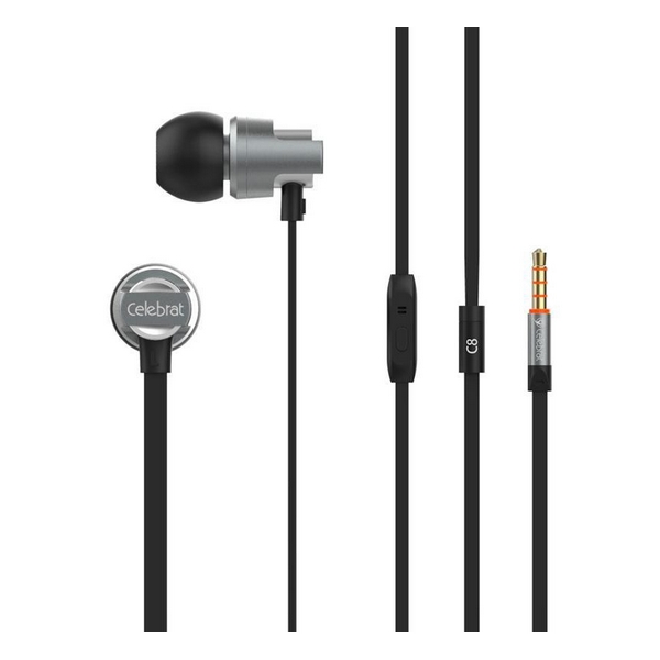 

Навушники вакуумні провідні з мікрофоном Celebrat C8 Black, C8 Black