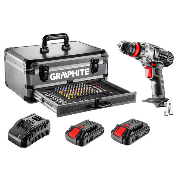Дриль GRAPHITE Energy + SET Dark Gray 18В, 2х2.0 Аг, 109од.оснащення, кейс GRAPHITE - купити в Україні