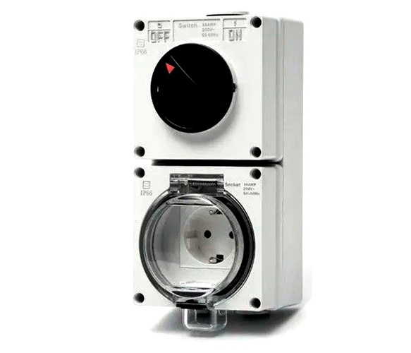 Вимикач Voltronic IP65, AC: 250V, 16A Gray + розетка Voltronic - купити в Україні