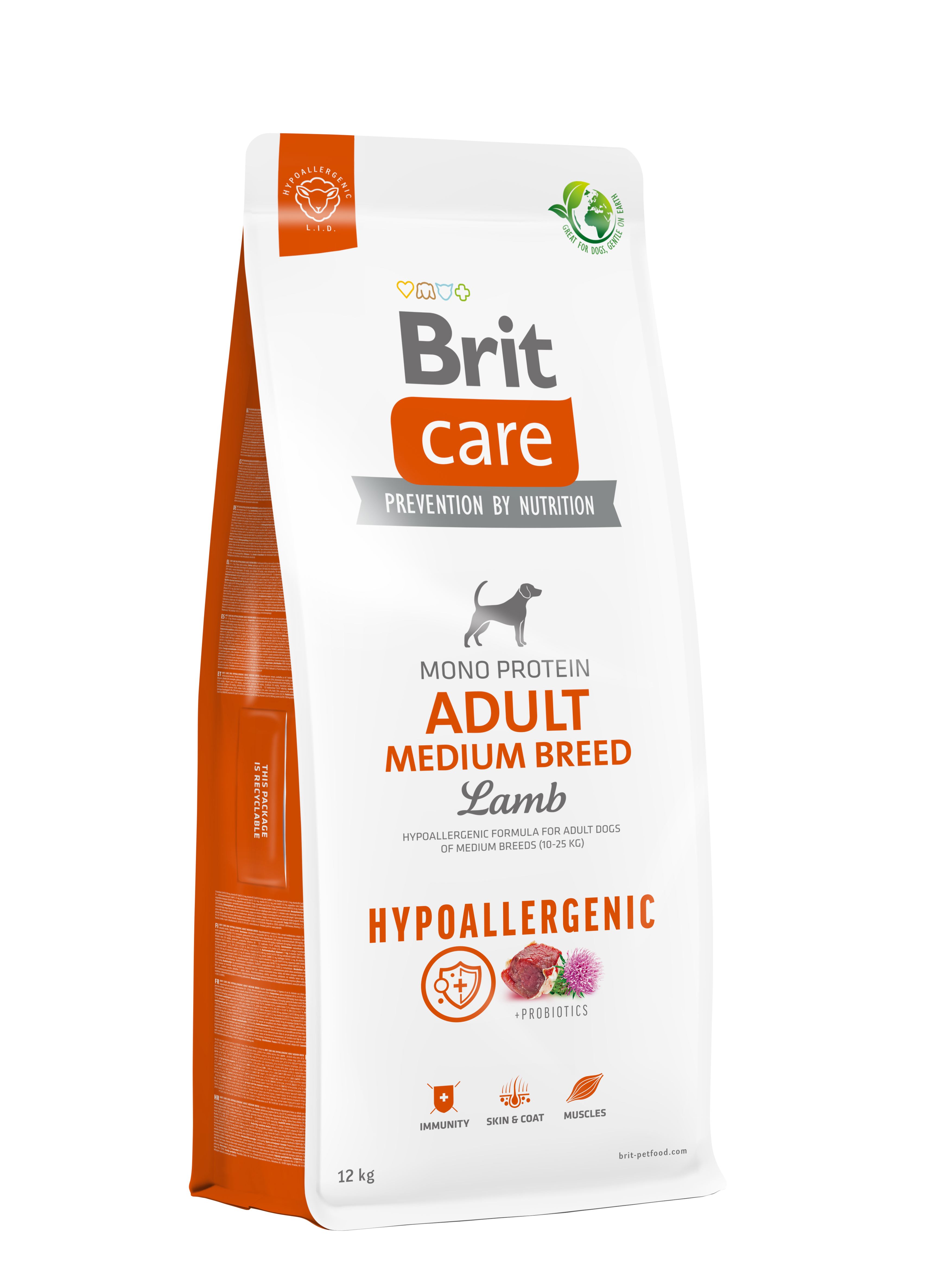 Корм сухий Brit Care Dog Hypoallergenic Adult Medium Breed для собак середніх порід гіпоалергенний з ягням 12 кг