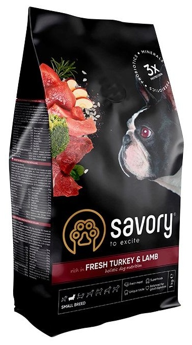 Корм сухий Savory Small Breed rich in Fresh Turkey and Lamb для дорослих собак малих порід зі свіжим ягням та індичкою 1 кг Savory - купити в Україні
