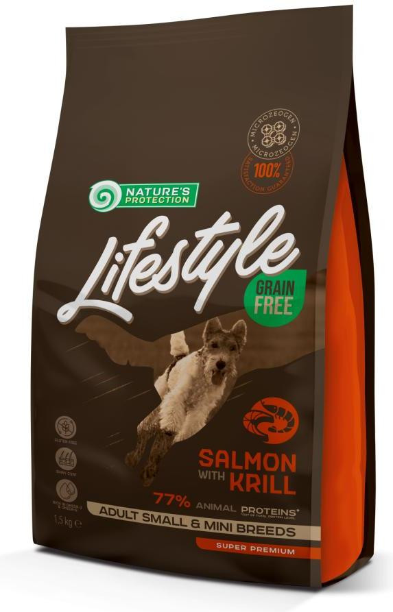 Сухий корм для собак Natures Protection Lifestyle Grain Free Salmon, krill Adult Small&amp;Mini 1.5 кг (NPLS45680) Nature's Protection - купити в Україні