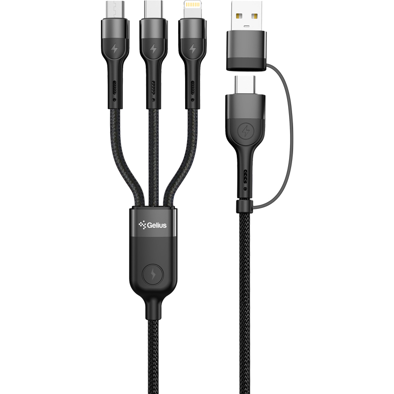 Дата-кабель Gelius Multimate GP-UCN006 4in1 USB-A/Type-C (тато)  -  Type-C/Lightning/MicroUSB (тато), 1.2m Black 60W
