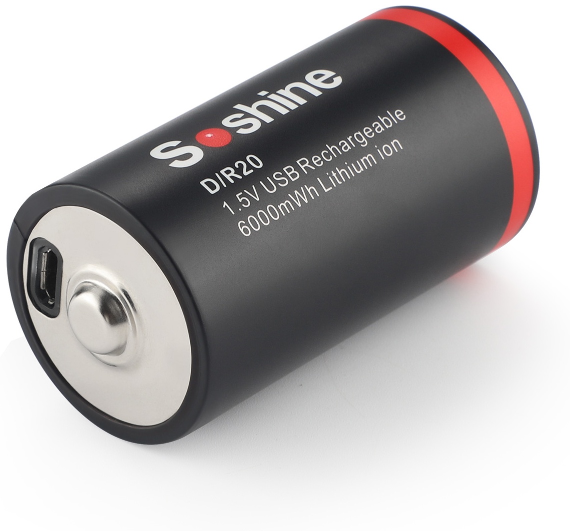 Акумулятор Soshine D-1.5-6000USB, D/LR20, Li-Ion 1.5V, USB-C, 6000mWh, 1.8A
