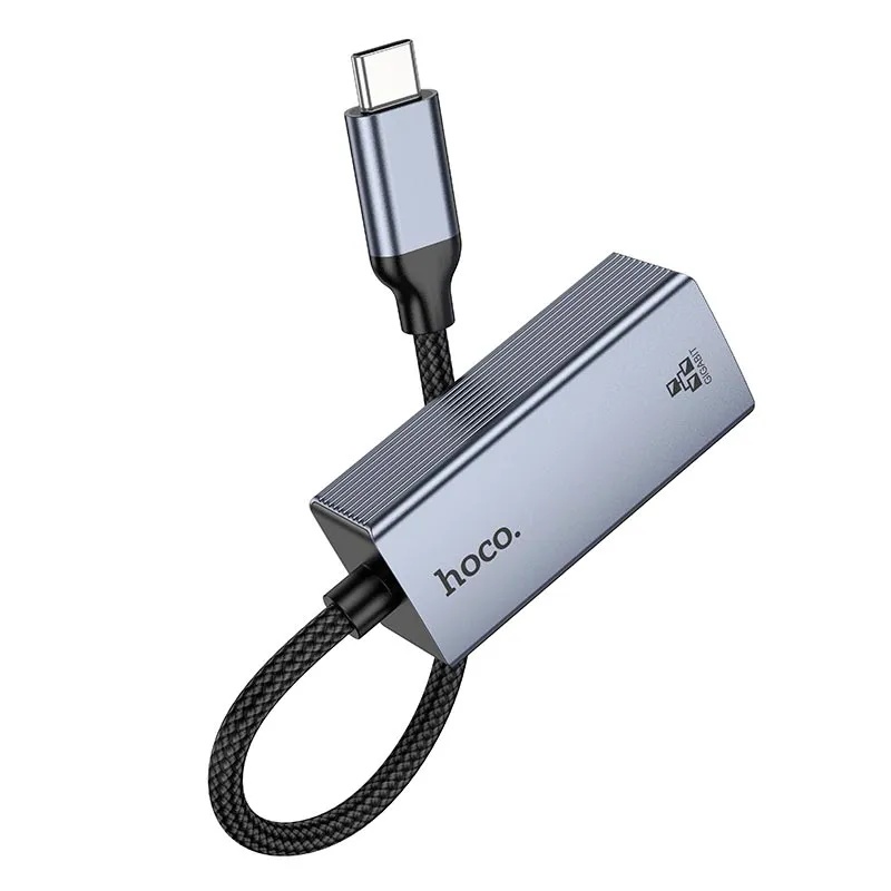 Перехідник Hoco UA37 Type-C (тато) - RJ45 (мама) (1000 Mbps) Metal Gray